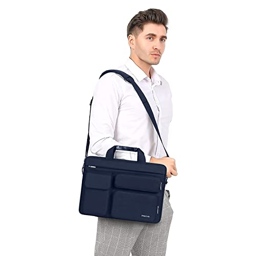 MOSISO Laptop Shoulder Messenger Bag Compatible with MacBook Pro 16 inch 2023-2019 M2 A2780 M1 A2485 A2141,15-15.6 inch Notebook with 2 Raised&1 Flapover&1 Horizontal Pocket&Handle&Belt, Navy Blue