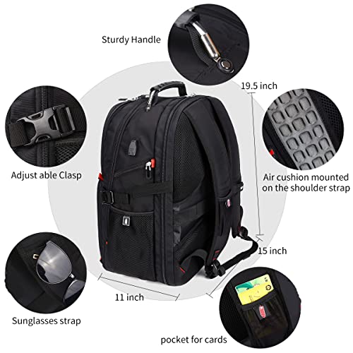 SHRRADOO Extra Large 52L Travel Laptop Backpack with USB Charging Port Fit 17 Inch Laptops for Men Women