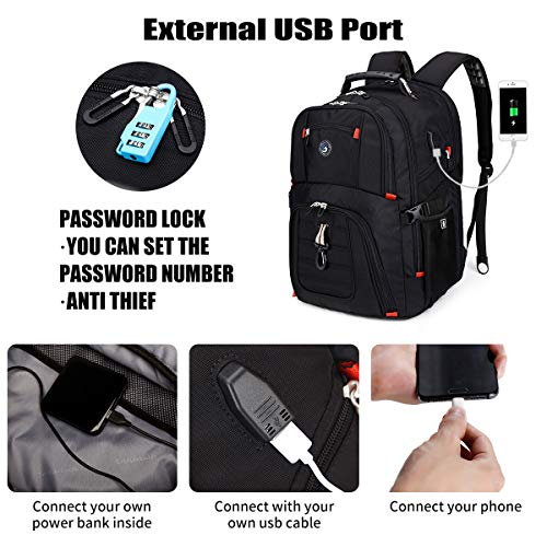 SHRRADOO Extra Large 52L Travel Laptop Backpack with USB Charging Port Fit 17 Inch Laptops for Men Women