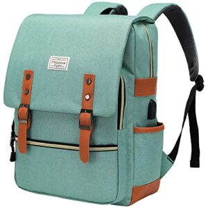 modoker vintage women laptop backpack with usb charging port, school college backpack for women men fashion backpack fits 15.6inch notebook, slim casual travel daypack bookbag green