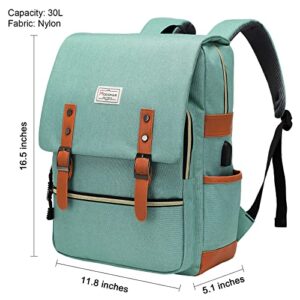 Modoker Vintage Women Laptop Backpack with USB Charging Port, School College Backpack for Women Men Fashion Backpack Fits 15.6Inch Notebook, Slim Casual Travel Daypack Bookbag Green