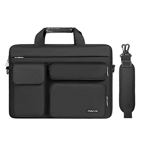 MOSISO Laptop Shoulder Messenger Bag Compatible with MacBook Pro 16 inch 2023-2019 M2 A2780 M1 A2485 A2141,15-15.6 inch Notebook with 2 Raised&1 Flapover&1 Horizontal Pocket&Handle&Belt, Black