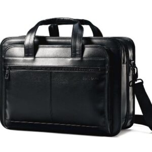Samsonite Leather Expandable Briefcase, Black, One Size, 17"