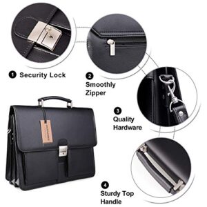 Jack&Chris Mens Briefcase,Black Pu Leather Briefcase For Men With Lock, MBYX015