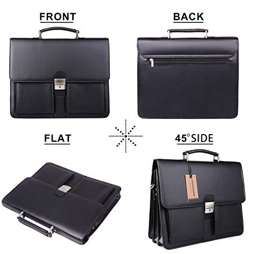 Jack&Chris Mens Briefcase,Black Pu Leather Briefcase For Men With Lock, MBYX015