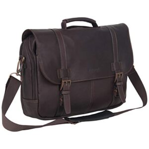 kenneth cole reaction show business messenger briefcase colombian leather 16” laptop computer portfolio satchel work bag, dark brown, one size