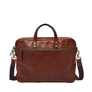 fossil men’s haskell leather double zip briefcase messenger laptop bag, cognac , (model: mbg9342222)