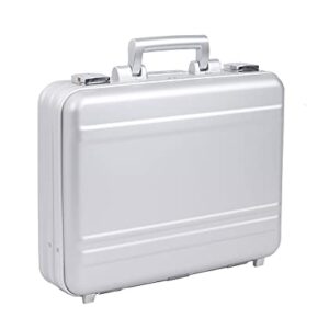 urecimy Medium 18.1X13.8X4.5 Inch Combination TSA Lock Aluminum Briefcase Metal Toolbox Cash Case 15.6 Inch Notebook Briefcase with Foam Silver