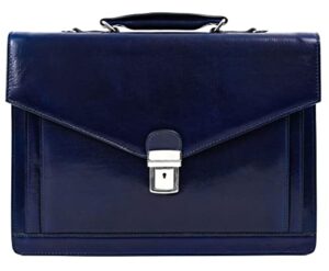 time resistance leather briefcase for men handmade italian laptop bag classy blue attache case