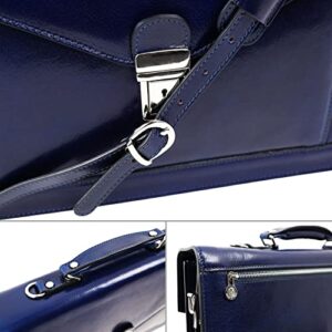 Time Resistance Leather Briefcase for Men Handmade Italian Laptop Bag Classy Blue Attache Case