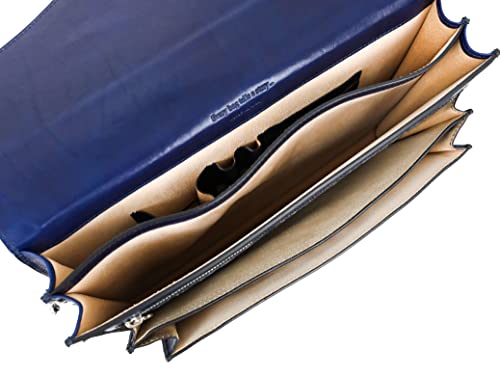 Time Resistance Leather Briefcase for Men Handmade Italian Laptop Bag Classy Blue Attache Case