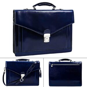 Time Resistance Leather Briefcase for Men Handmade Italian Laptop Bag Classy Blue Attache Case