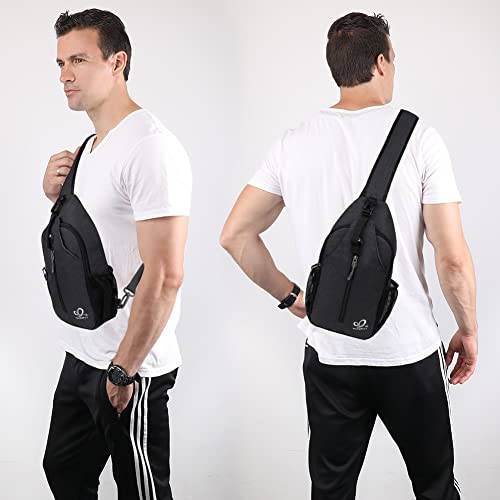 WATERFLY Crossbody Sling Backpack Sling Bag Travel Hiking Chest Bag Daypack (Black)