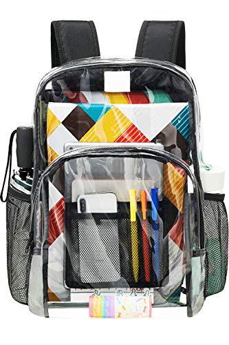 Vorspack Clear Backpack Heavy Duty PVC Transparent Backpack with Reinforced Strap Stitches & Large Capacity for College Workplace Security - Black
