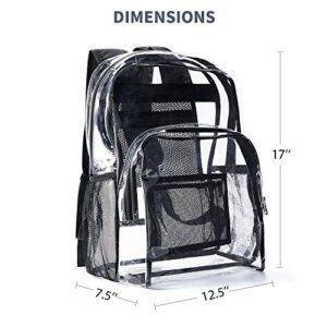 Vorspack Clear Backpack Heavy Duty PVC Transparent Backpack with Reinforced Strap Stitches & Large Capacity for College Workplace Security - Black