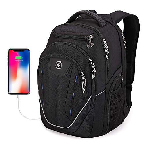 Swissdigital Terabyte TSA-Friendly Water-Resistant Large Backpack, Business Laptop Backpack for Men with USB Charging Port/RFID Protection Big School Bookbag Fits up to 15.6" Travel Laptop Backpack