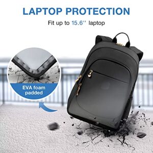 LIGHT FLIGHT Travel Laptop Backpack Women, 15.6 Inch Anti Theft Laptop Backpack with USB Charging Hole, Water Resistant College School Bookbag, Large Capacity Black Computer Backpacks for Work, Black