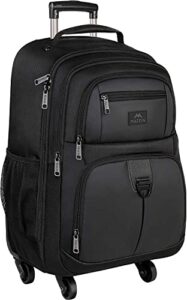 matein rolling backpack with 4 wheels, 17 inch travel laptop backpack for women men, large wheeled backpacks water resistant business carry on bag airline approved, school luggage suitcase bag, black