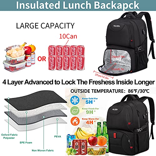 Extra Large Backpack for Men 50L,Insulated Cooler Lunch Box Backpack,17inch Travel Laptop Backpack with USB Charging Port,Water Resistant Big Capacity Computer Bag Work College School Bookbags,Black