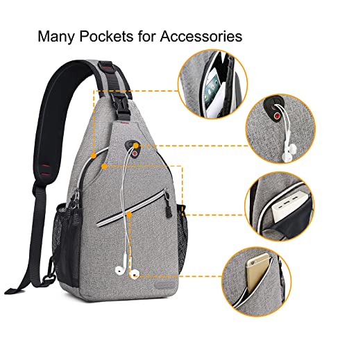 MOSISO Sling Backpack, Multipurpose Crossbody Shoulder Bag Travel Hiking Daypack, Gray, Medium