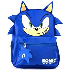 ai accessory innovations sonic the hedgehog backpack for boys & girls , bookbag with adjustable shoulder straps & padded back, sonic 16 inch schoolbag with 3d features, durable school bag for kids