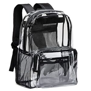 Vorspack Clear Backpack Heavy Duty PVC Transparent Backpack with Reinforced Strap & Large Capacity for College Workplace Security - Black