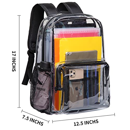 Vorspack Clear Backpack Heavy Duty PVC Transparent Backpack with Reinforced Strap & Large Capacity for College Workplace Security - Black