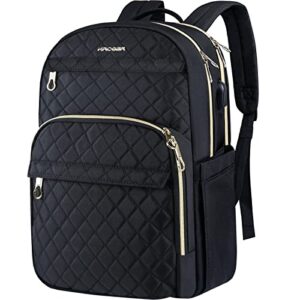 kroser laptop backpack 15.6 inch stylish daypack with usb charging port, water-repellent nylon school backpack backpack for travel/business/women/girls-black