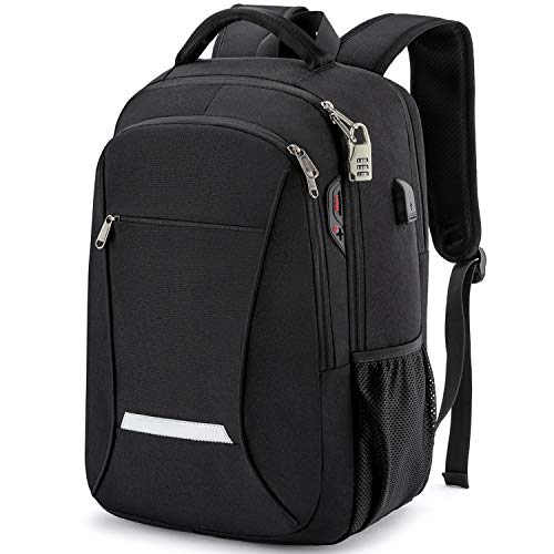 XQXA Backpack for Men,Travel Laptop Backpack with USB Charging/Headphone Port,Durable Water Resistant College School Backpack Laptop Bag for Women Fits 15.6 Inch Computer and Notebook,Black