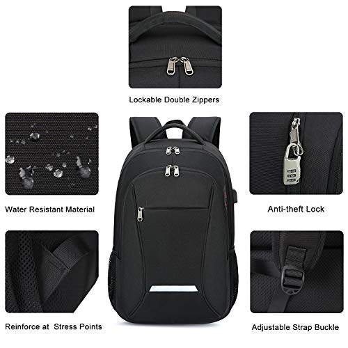 XQXA Backpack for Men,Travel Laptop Backpack with USB Charging/Headphone Port,Durable Water Resistant College School Backpack Laptop Bag for Women Fits 15.6 Inch Computer and Notebook,Black