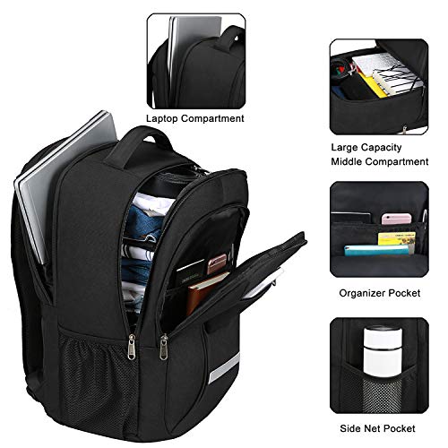 XQXA Backpack for Men,Travel Laptop Backpack with USB Charging/Headphone Port,Durable Water Resistant College School Backpack Laptop Bag for Women Fits 15.6 Inch Computer and Notebook,Black