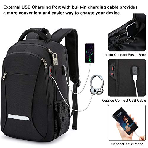 XQXA Backpack for Men,Travel Laptop Backpack with USB Charging/Headphone Port,Durable Water Resistant College School Backpack Laptop Bag for Women Fits 15.6 Inch Computer and Notebook,Black