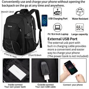 Extra Large Backpack for Men 55L,18.4Inch Travel Laptop Backpack with USB Charging Port Business Flight Approved Carry On Backpack,TSA Big Capacity Heavy Duty Computer Bag College School Bookbag,Black