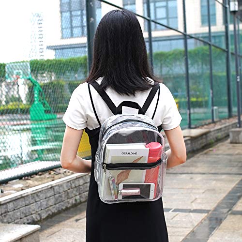 Stadium Approved Clear Mini Backpack, Heavy Duty Cold-Resistant Transparent PVC Backpack with Work, Security Travel & Stadium(Black)