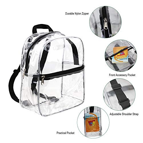 Stadium Approved Clear Mini Backpack, Heavy Duty Cold-Resistant Transparent PVC Backpack with Work, Security Travel & Stadium(Black)