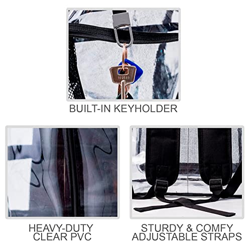 SHYLERO Clear Backpack For Work XL - Heavy Duty School Bookbag has TSA Lock, 2-WAY Zip, Transparent PVC - H18''xW14''xD8