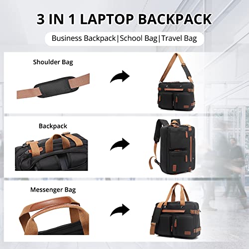 MOLNIA 3 in 1 Laptop Backpack, 17.3 inch Computer Bags for Men, Laptop Backpack for Men, for Travel Bussiness School Men Women, Black