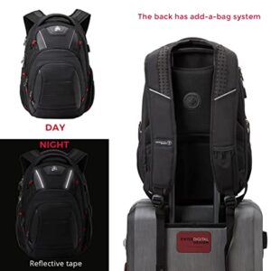 SwissDigital Circuit Men's Laptop Backpack for College and Business Travel with Integrated USB Charging Port and RFID Protection Fits Laptops up to 15.6 in, Black (J14-BR)