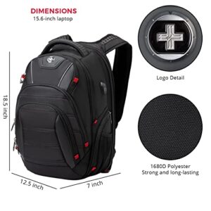 SwissDigital Circuit Men's Laptop Backpack for College and Business Travel with Integrated USB Charging Port and RFID Protection Fits Laptops up to 15.6 in, Black (J14-BR)