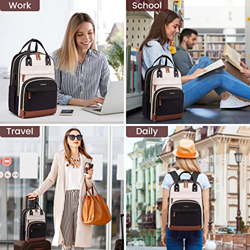 LOVEVOOK Laptop Backpack for Women, Fashion Travel Work Anti-theft Bag with Lock, Business Computer Backpacks Purse, College School Student Bookbag, Fits 15.6 Inch Laptop, Beige-Black-Brown