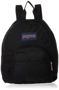 jansport half pint mini backpack for women, men, girls, boys, black, 10.2 l – durable mini bag purse with adjustable shoulder straps, single main compartment, zippered stash pocket