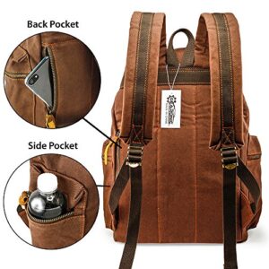 GEARONIC 21L Vintage Canvas Backpack for Men Women Leather Rucksack Knapsack 15 inch Laptop Tote Satchel School Military Army Shoulder Rucksack Hiking Bag-Coffee