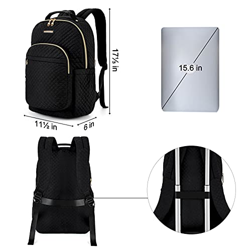 LIGHT FLIGHT Laptop Backpack for Women Laptop Backpacks for 15.6” Notebook Casual Computer Bag Stylish Stitch Pattern Daypack for Work Travel Business College Large Black