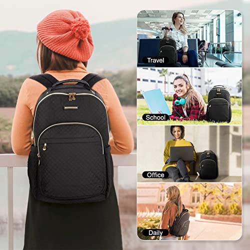 LIGHT FLIGHT Laptop Backpack for Women Laptop Backpacks for 15.6” Notebook Casual Computer Bag Stylish Stitch Pattern Daypack for Work Travel Business College Large Black