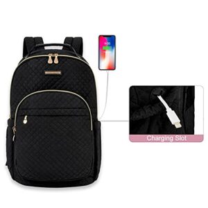 LIGHT FLIGHT Laptop Backpack for Women Laptop Backpacks for 15.6” Notebook Casual Computer Bag Stylish Stitch Pattern Daypack for Work Travel Business College Large Black