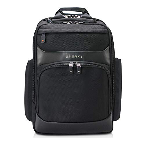 EVERKI Onyx Premium Business Executive 15.6-Inch Laptop Backpack, Ballistic Nylon and Leather, Travel Friendly (EKP132),Black