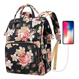 laptop backpack for women,15.6 inch stylish college school backpack with usb charging port,water resistant casual daypack laptop backpack for girls/nurse/teacher/travel (flower pattern)