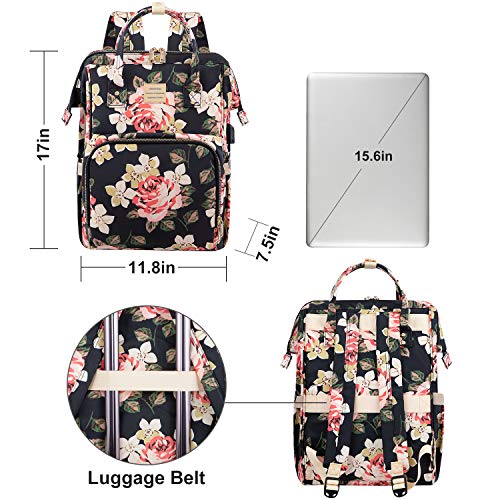 Laptop Backpack for Women,15.6 Inch Stylish College School Backpack with USB Charging Port,Water Resistant Casual Daypack Laptop Backpack for Girls/Nurse/Teacher/Travel (Flower Pattern)