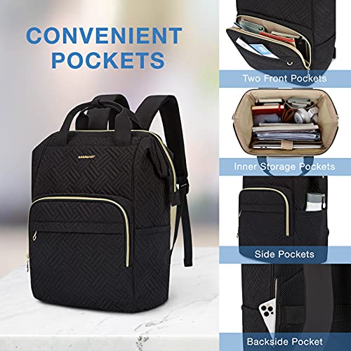 BAGSMART Laptop Backpack for Women Book Bag Cute Backpacks for School Womens Work Travel College Backpacks Gifts for Teacher Nurse, fits 15.6 Inch laptop Black