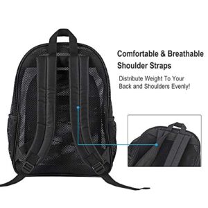 Heavy Duty Mesh Backpack, See Through College Student Backpack, Semi-transparent Mesh Bookbag with Bungee and Comfort Padded Straps for Commuting, Swimming, Beach, Outdoor Sports